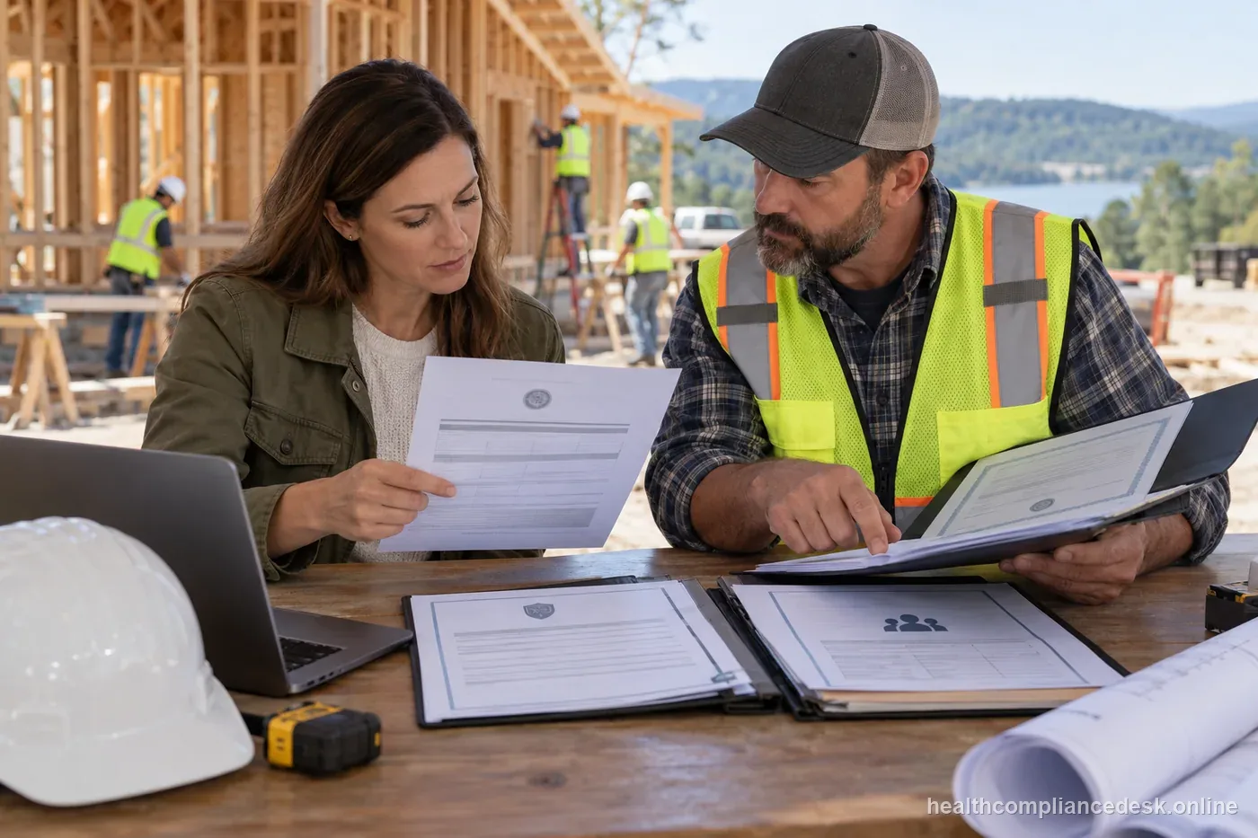 Contractor and project administrator comparing a Tennessee exemption record with job documents