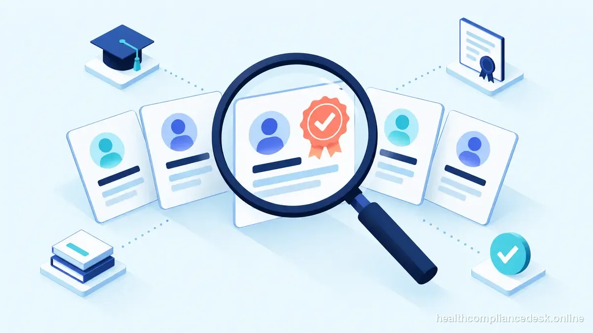 Isometric compliance illustration for “How to Choose an Approved Insurance CE Provider” — Healthcare License & Compliance Desk