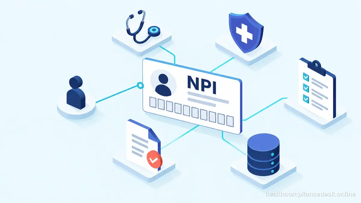 Isometric compliance illustration for “What Is an NPI? A Practical Guide for New Providers” — Healthcare License & Compliance Desk